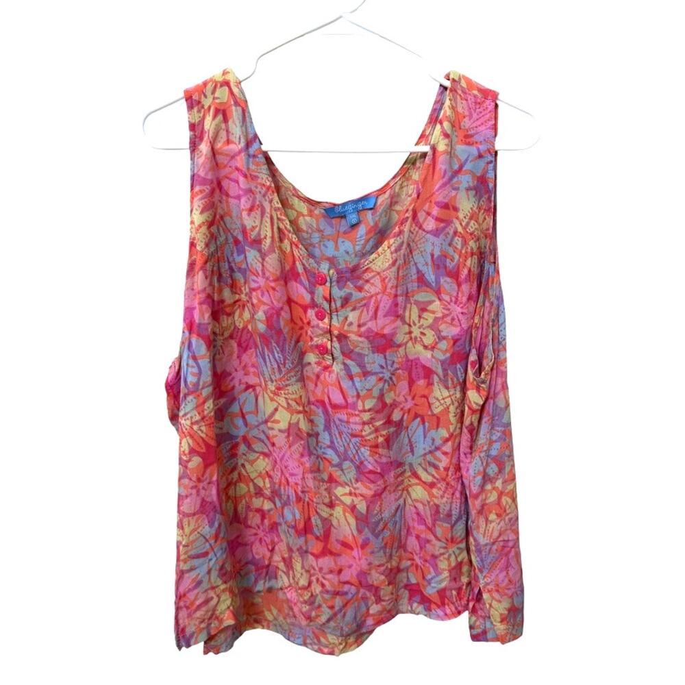 Blue Ginger Tank Top Women's XXL Pink Lightweight Tropical Print Resort Wear